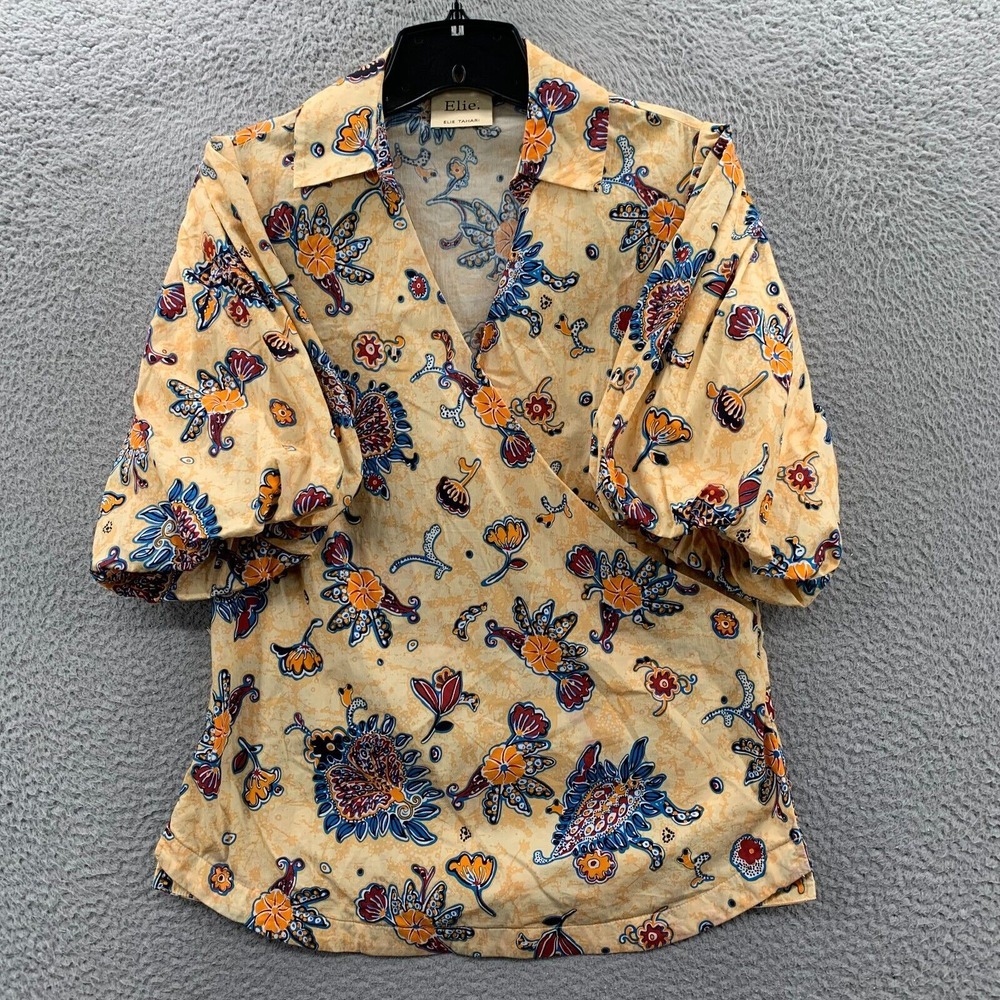 ELIE ELIE TAHARI Blouse Womens Small Top Paisley Short Sleeve